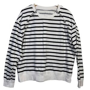 Ralph‎ Lauren Womens Large L Striped Sweatshirt Silver Buttons Pullover Top